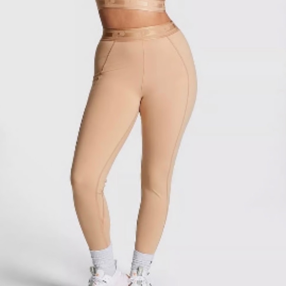 Pink Active USA Tan High Waist Full Length Heart Butt Leggings XL